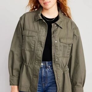 NWT OLD NAVY Drawstring-Waist Utility Jacket Military Green Sized Medium